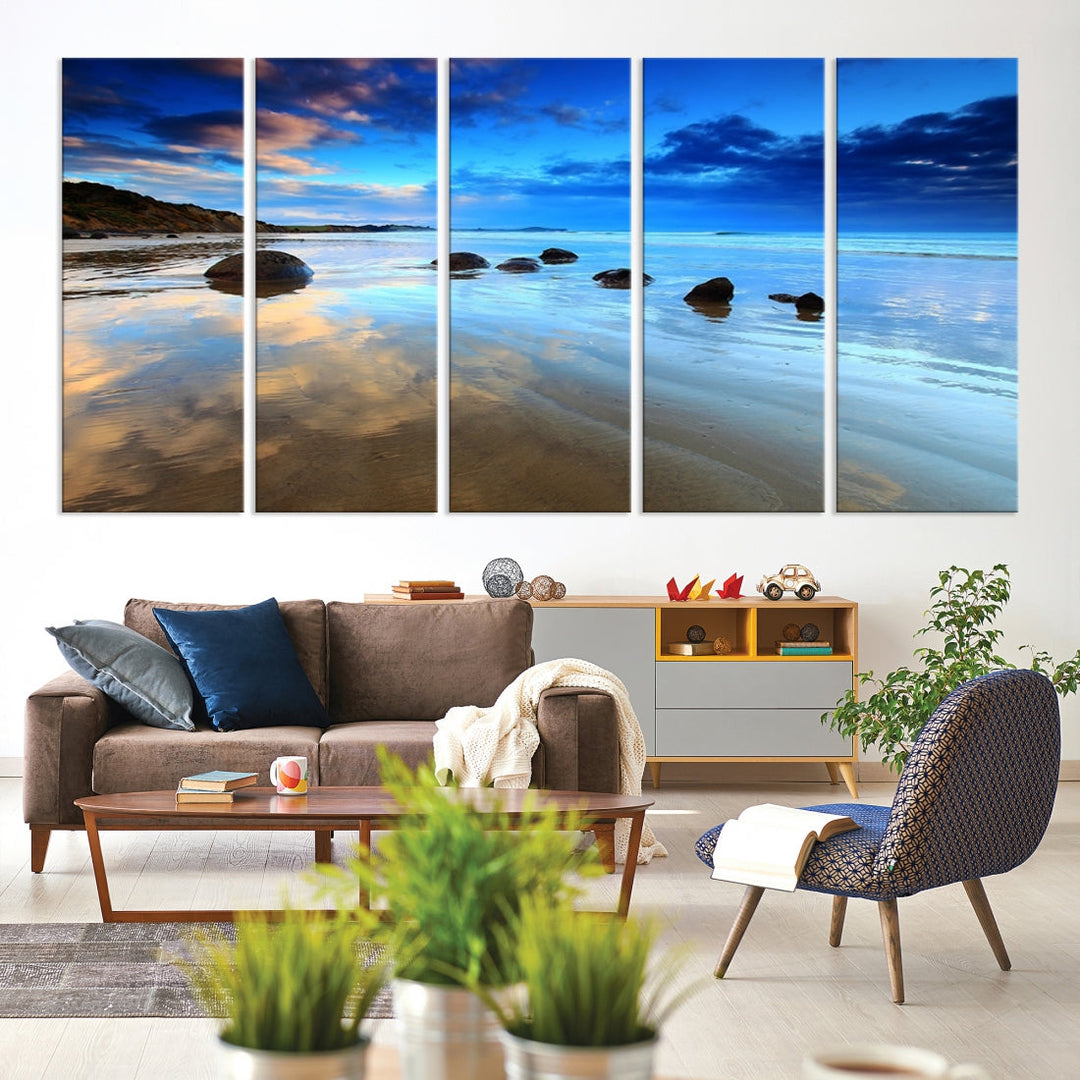 Astonishing Beach Landscape View at Dusk Ocean Picture Canvas Art Print