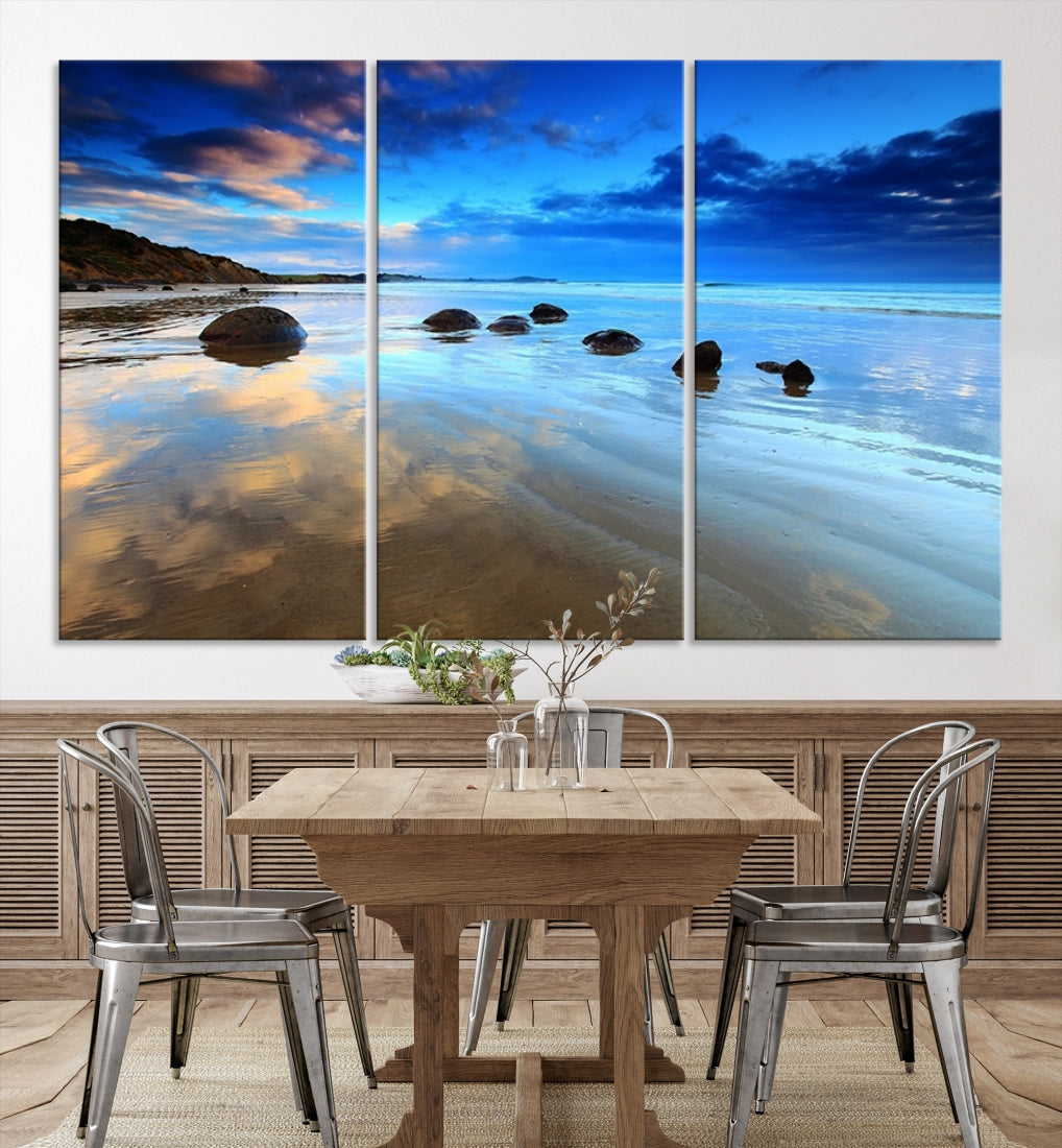 Astonishing Beach Landscape View at Dusk Ocean Picture Canvas Art Print