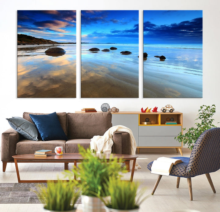 Astonishing Beach Landscape View at Dusk Ocean Picture Canvas Art Print