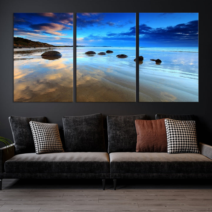 Astonishing Beach Landscape View at Dusk Ocean Picture Canvas Art Print