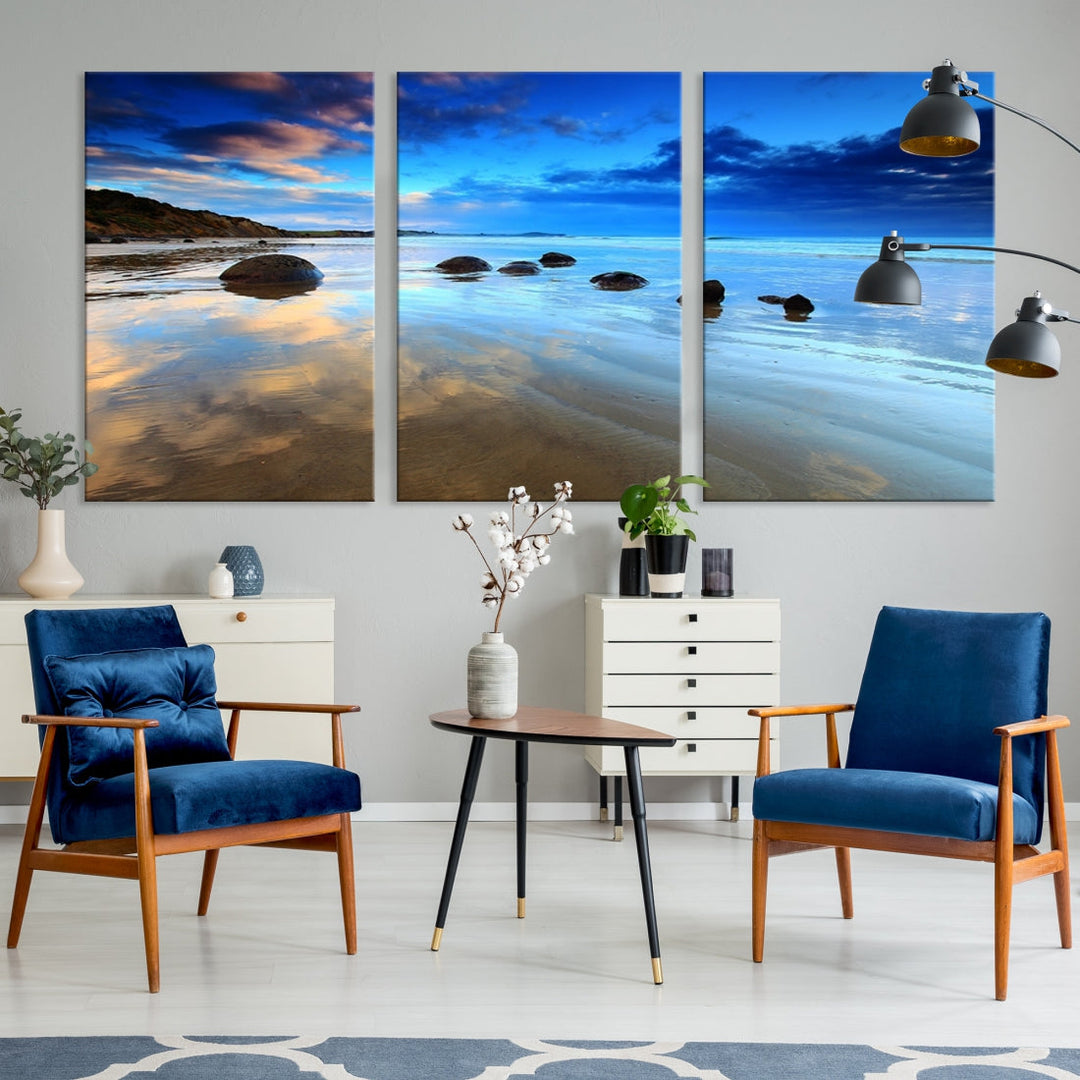 Astonishing Beach Landscape View at Dusk Ocean Picture Canvas Art Print