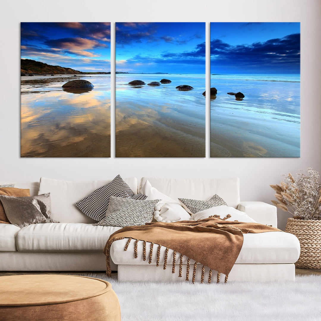 Astonishing Beach Landscape View at Dusk Ocean Picture Canvas Art Print