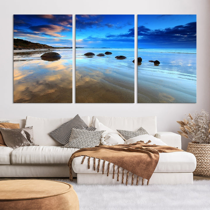 Astonishing Beach Landscape View at Dusk Ocean Picture Canvas Art Print