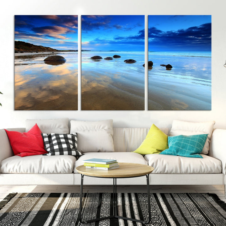 Astonishing Beach Landscape View at Dusk Ocean Picture Canvas Art Print