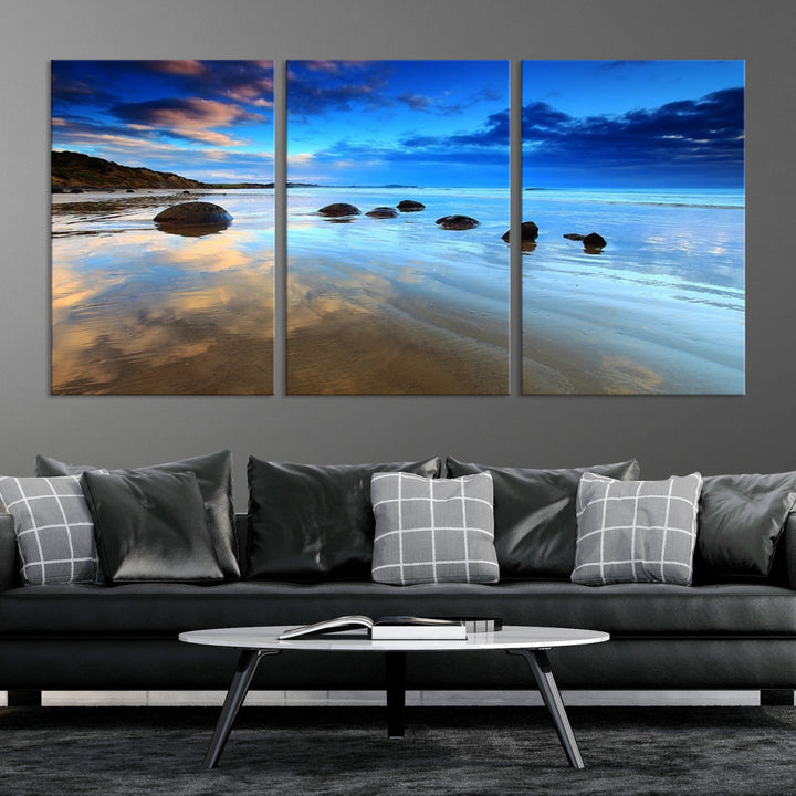 Astonishing Beach Landscape View at Dusk Ocean Picture Canvas Art Print