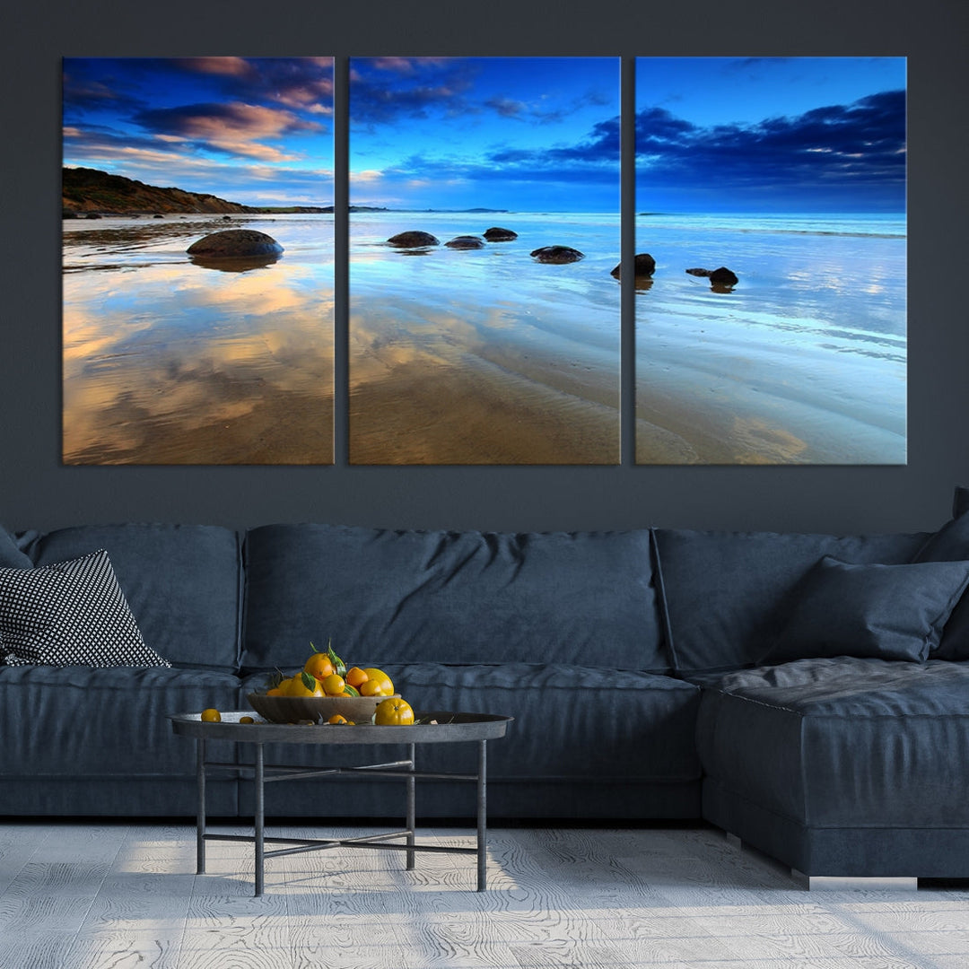 Astonishing Beach Landscape View at Dusk Ocean Picture Canvas Art Print