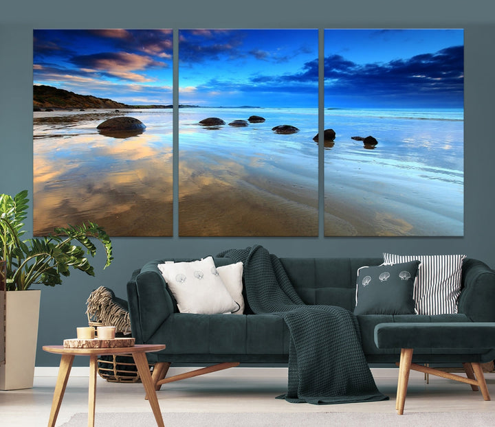 Astonishing Beach Landscape View at Dusk Ocean Picture Canvas Art Print