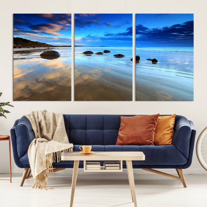 Astonishing Beach Landscape View at Dusk Ocean Picture Canvas Art Print