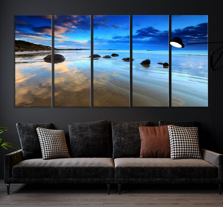 Astonishing Beach Landscape View at Dusk Ocean Picture Canvas Art Print