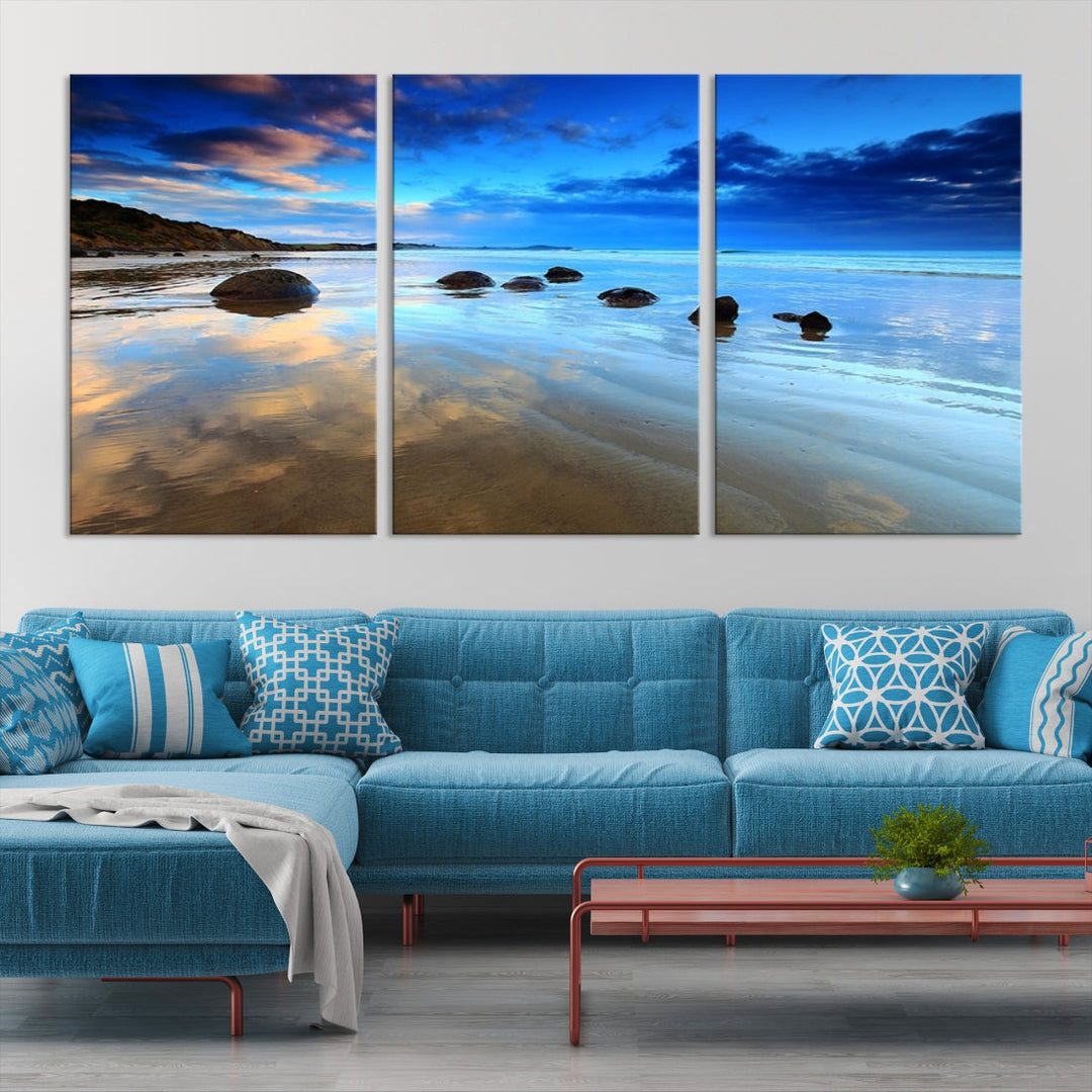 Astonishing Beach Landscape View at Dusk Ocean Picture Canvas Art Print