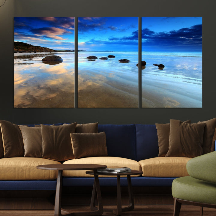 Astonishing Beach Landscape View at Dusk Ocean Picture Canvas Art Print