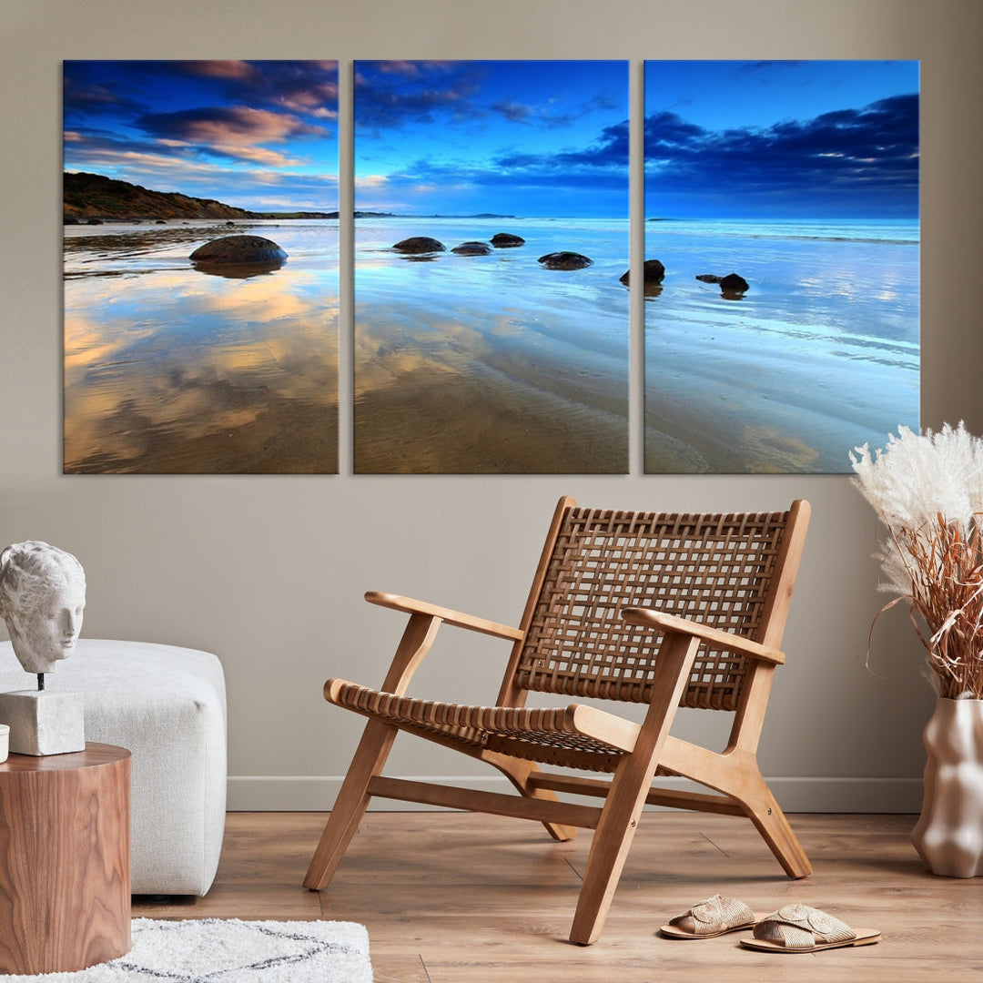 Astonishing Beach Landscape View at Dusk Ocean Picture Canvas Art Print