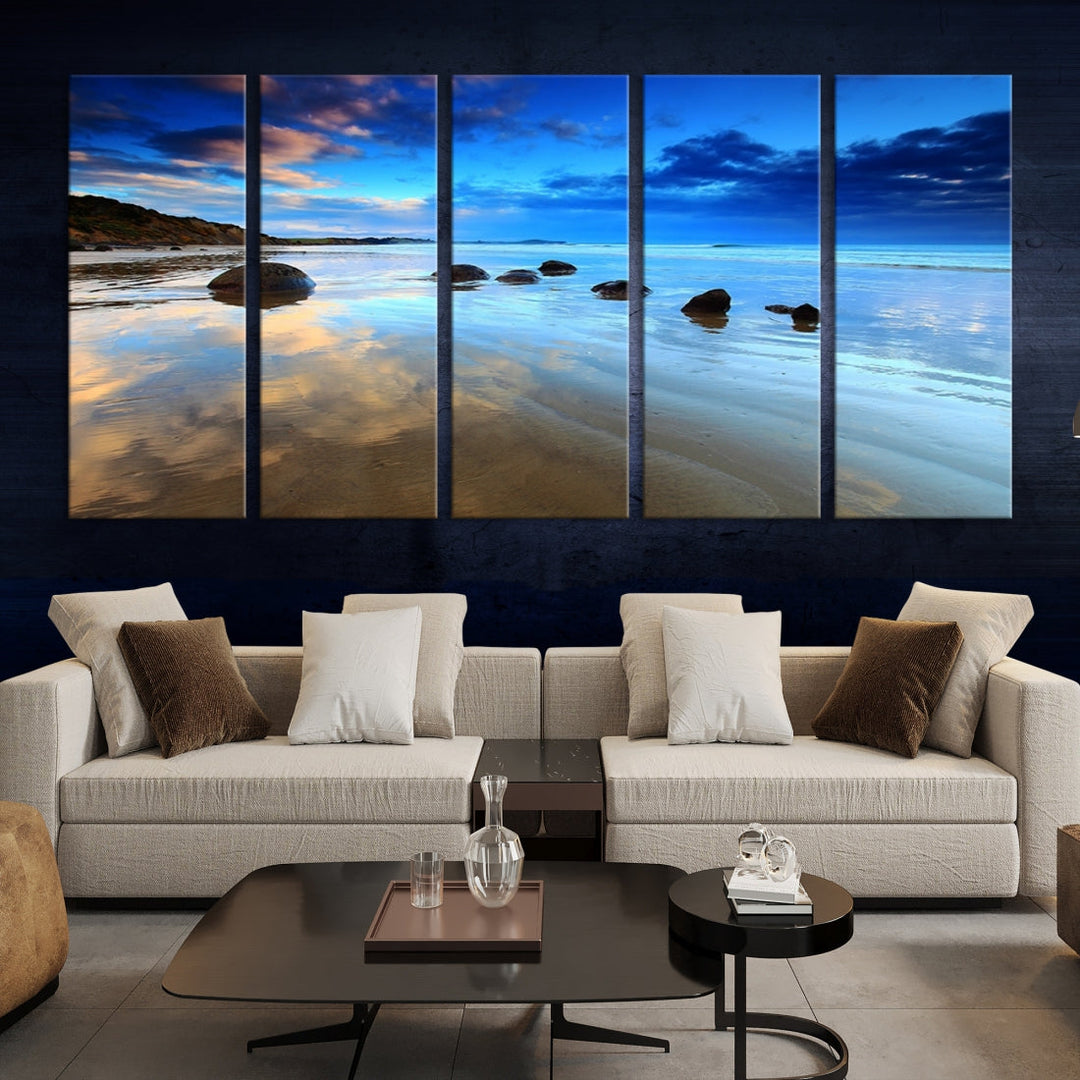 Astonishing Beach Landscape View at Dusk Ocean Picture Canvas Art Print