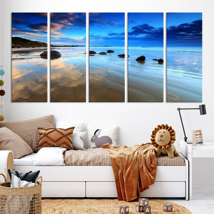 Astonishing Beach Landscape View at Dusk Ocean Picture Canvas Art Print