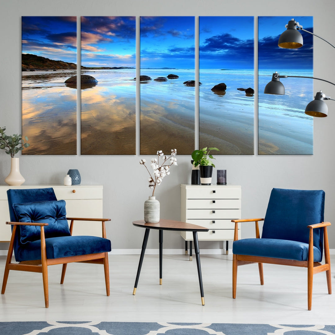 Astonishing Beach Landscape View at Dusk Ocean Picture Canvas Art Print