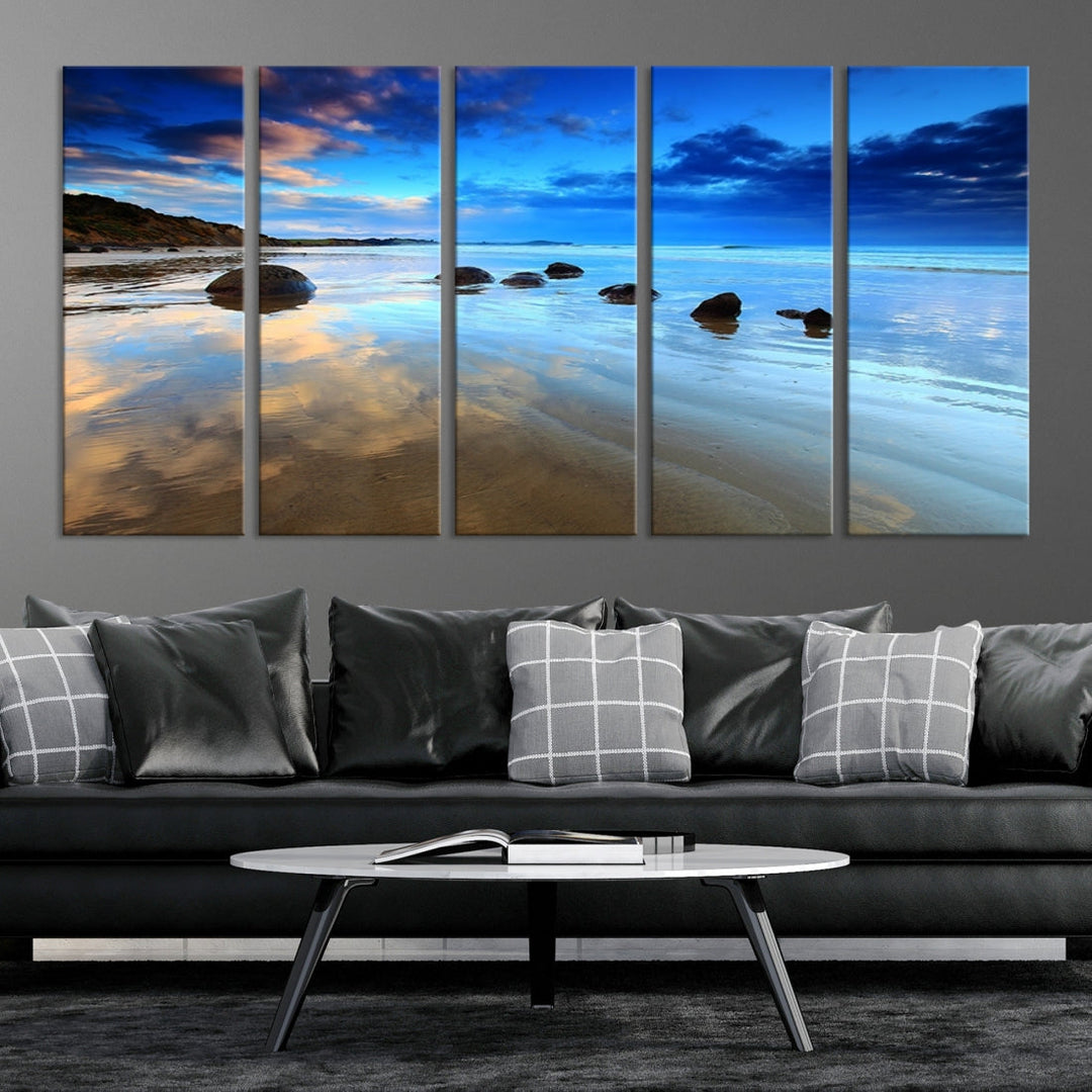 Astonishing Beach Landscape View at Dusk Ocean Picture Canvas Art Print