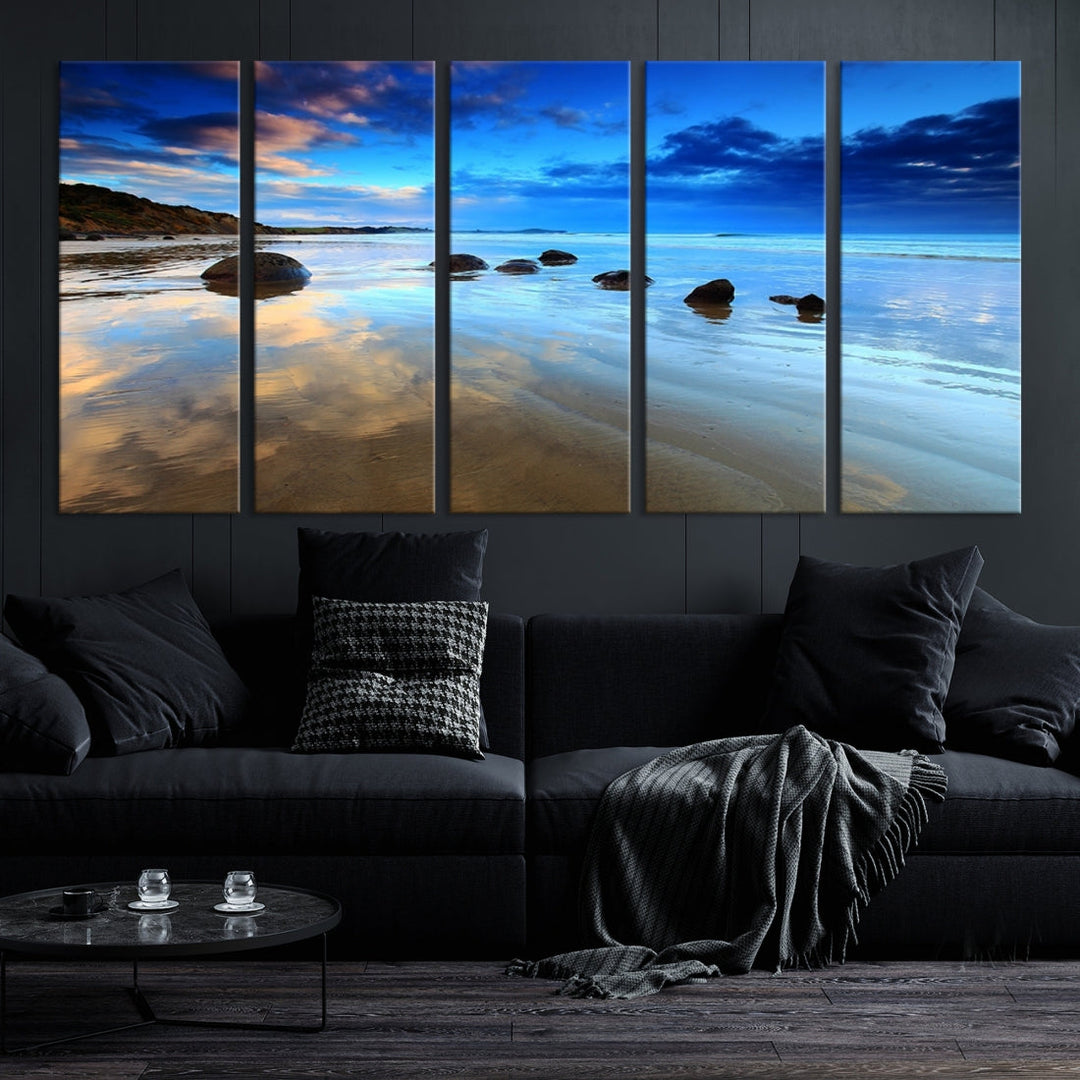 Astonishing Beach Landscape View at Dusk Ocean Picture Canvas Art Print