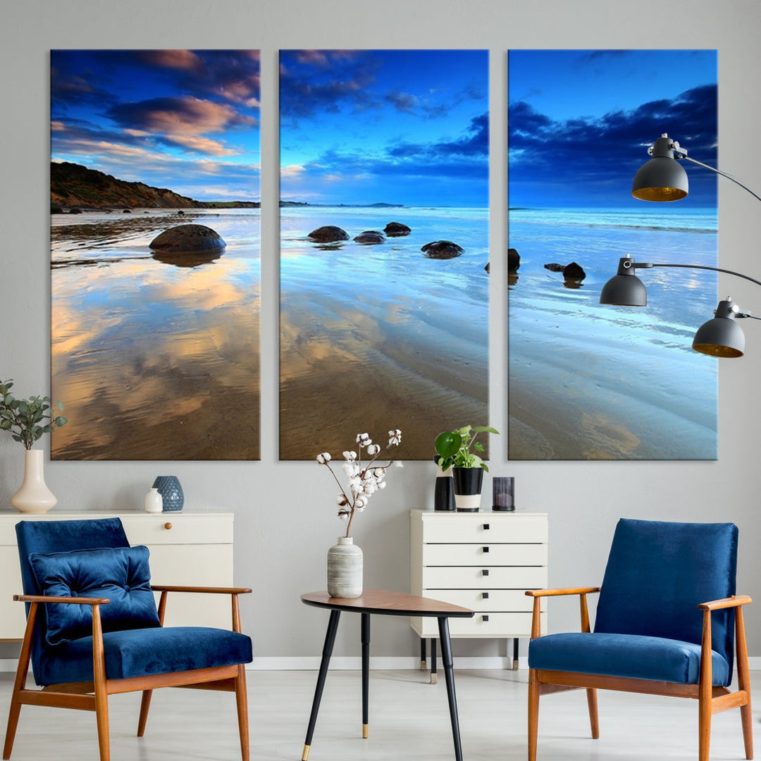 Astonishing Beach Landscape View at Dusk Ocean Picture Canvas Art Print