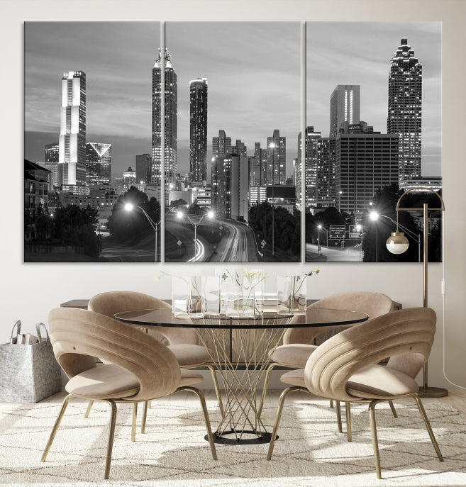 Atlanta City Cloudy Skyline Black and White Cityscape Canvas Print