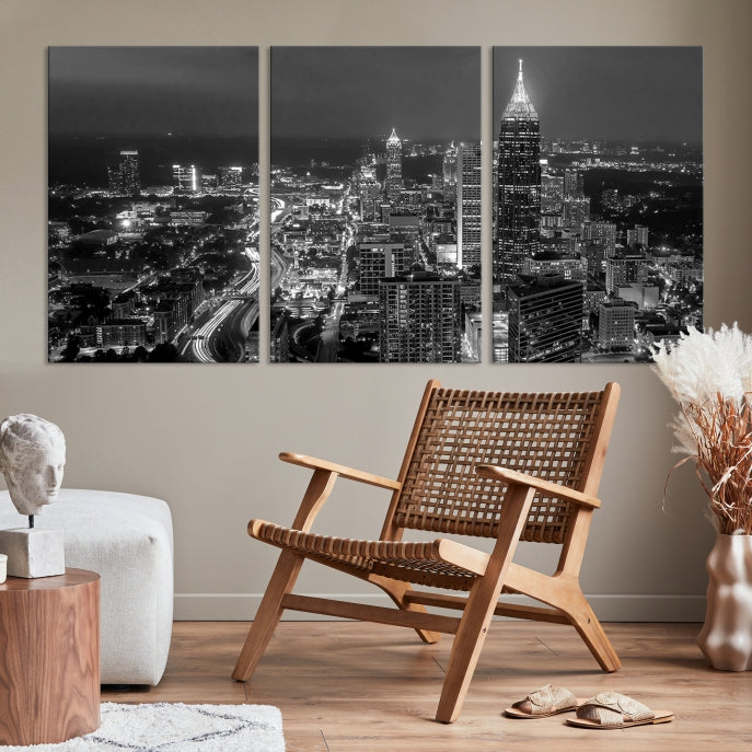 Atlanta City Picture Print Skyline Photgraphy Black and White Wall Art Canvas Print