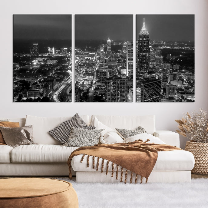 Atlanta City Picture Print Skyline Photgraphy Black and White Wall Art Canvas Print