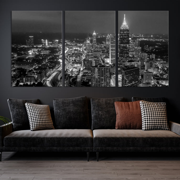 Atlanta City Picture Print Skyline Photgraphy Black and White Wall Art Canvas Print