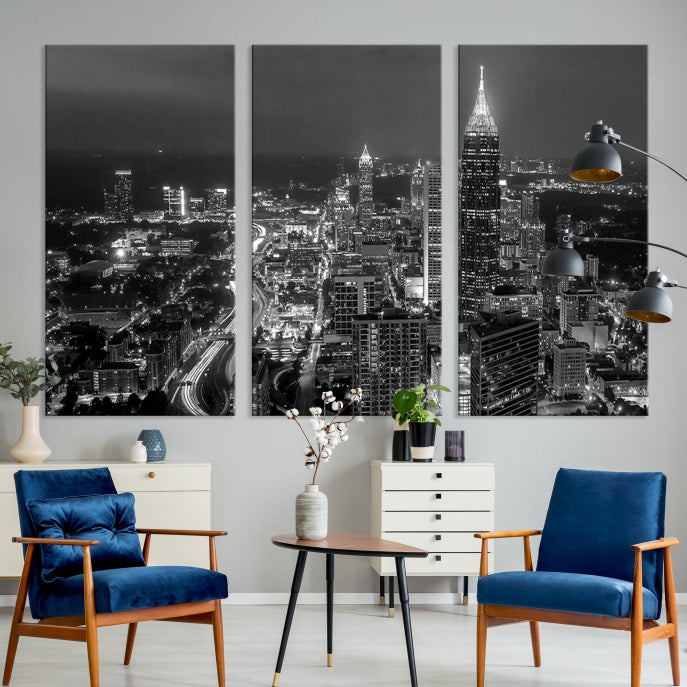 Atlanta City Picture Print Skyline Photgraphy Black and White Wall Art Canvas Print