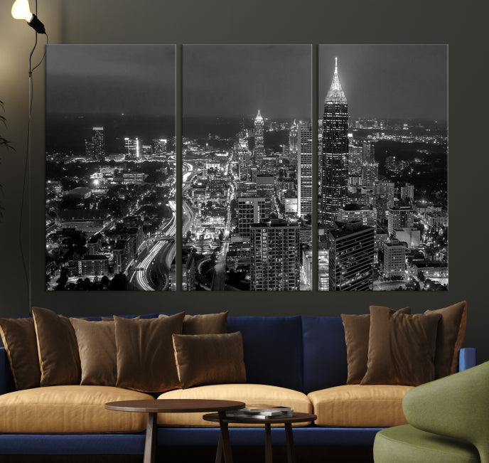 Atlanta City Picture Print Skyline Photgraphy Black and White Wall Art Canvas Print