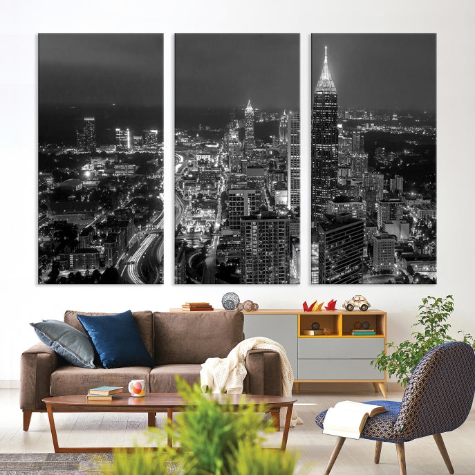 Atlanta City Picture Print Skyline Photgraphy Black and White Wall Art Canvas Print