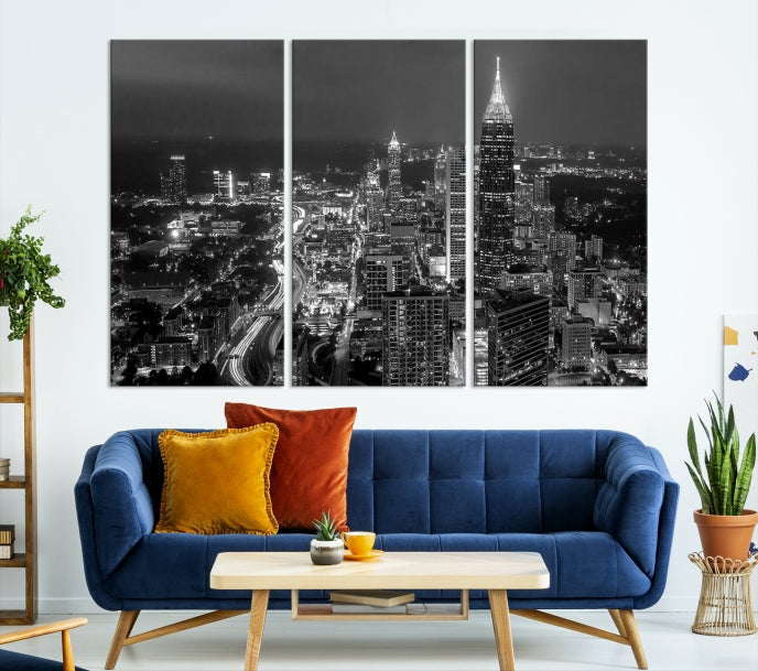 Atlanta City Picture Print Skyline Photgraphy Black and White Wall Art Canvas Print