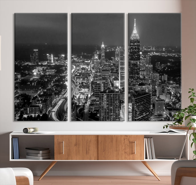 Atlanta City Picture Print Skyline Photgraphy Black and White Wall Art Canvas Print