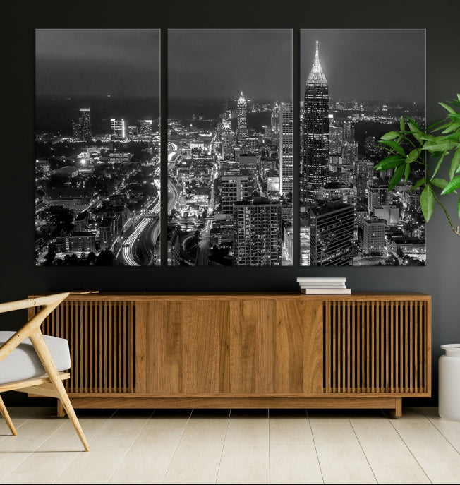 Atlanta City Picture Print Skyline Photgraphy Black and White Wall Art Canvas Print