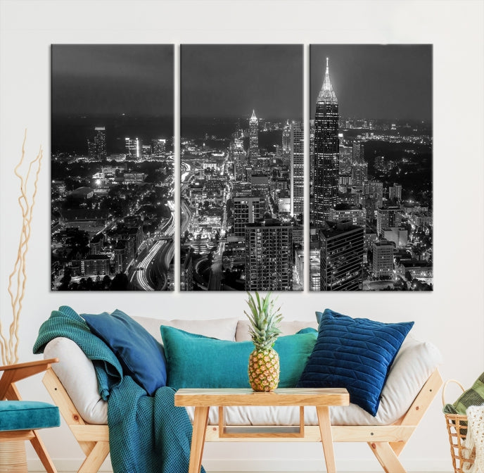 Atlanta City Picture Print Skyline Photgraphy Black and White Wall Art Canvas Print