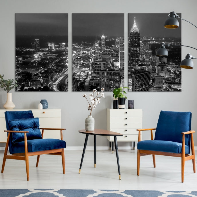 Atlanta City Picture Print Skyline Photgraphy Black and White Wall Art Canvas Print