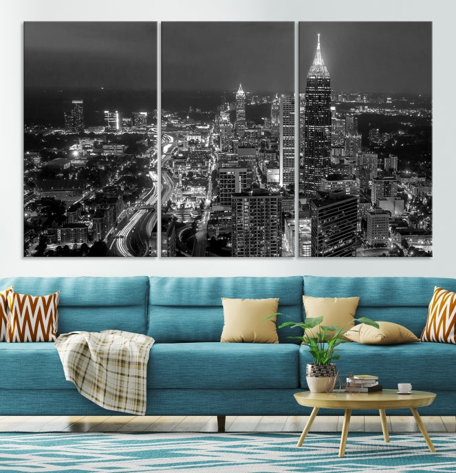 Atlanta City Picture Print Skyline Photgraphy Black and White Wall Art Canvas Print