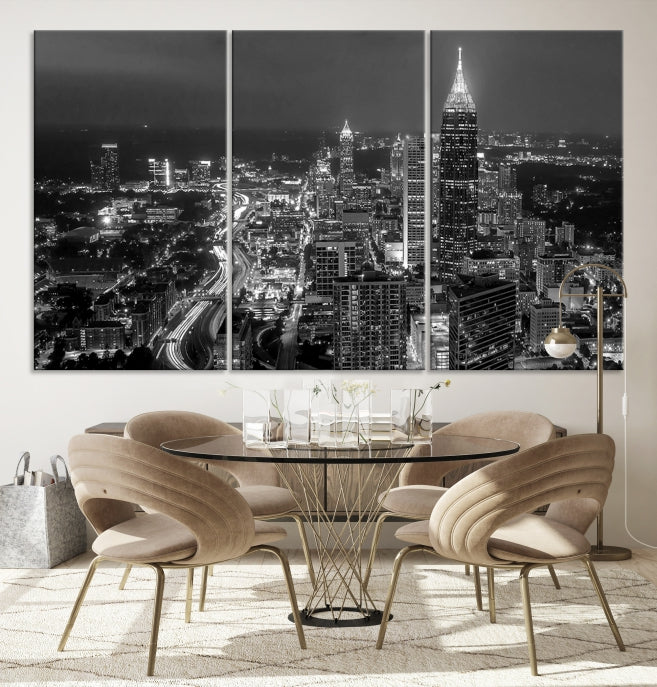 Atlanta City Picture Print Skyline Photgraphy Black and White Wall Art Canvas Print