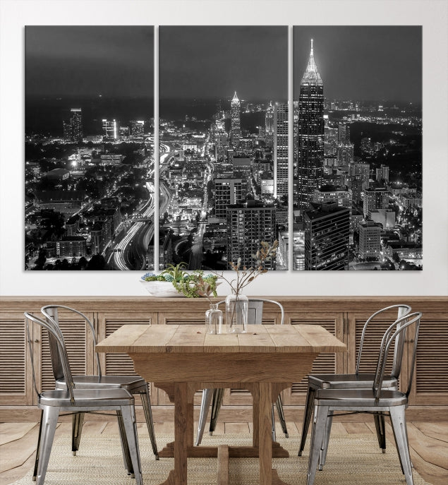 Atlanta City Picture Print Skyline Photgraphy Black and White Wall Art Canvas Print