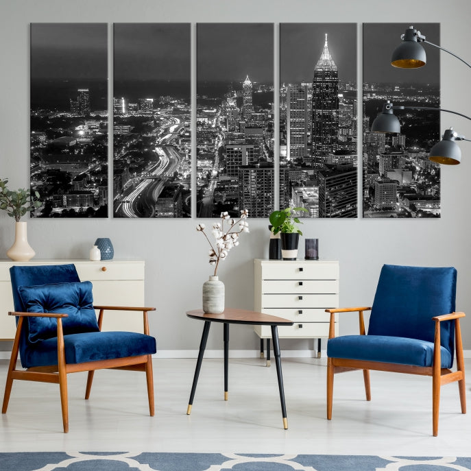 Atlanta City Picture Print Skyline Photgraphy Black and White Wall Art Canvas Print