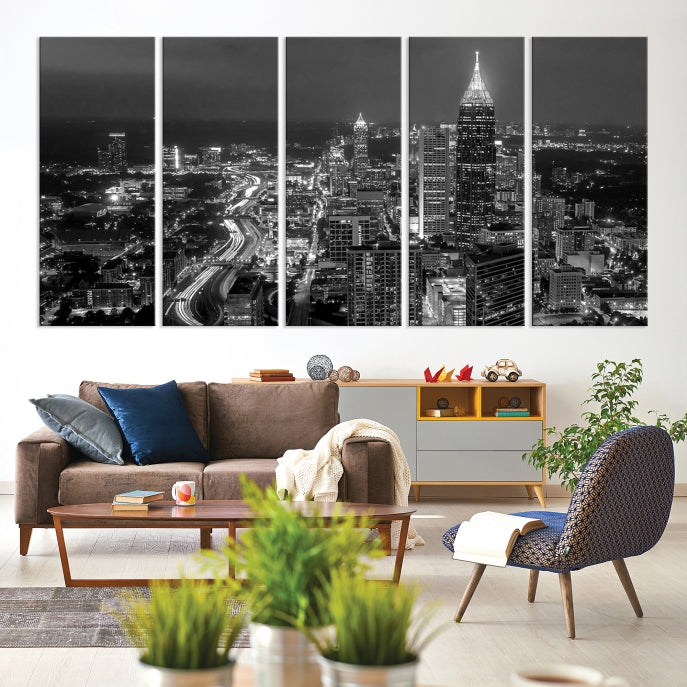 Atlanta City Picture Print Skyline Photgraphy Black and White Wall Art Canvas Print