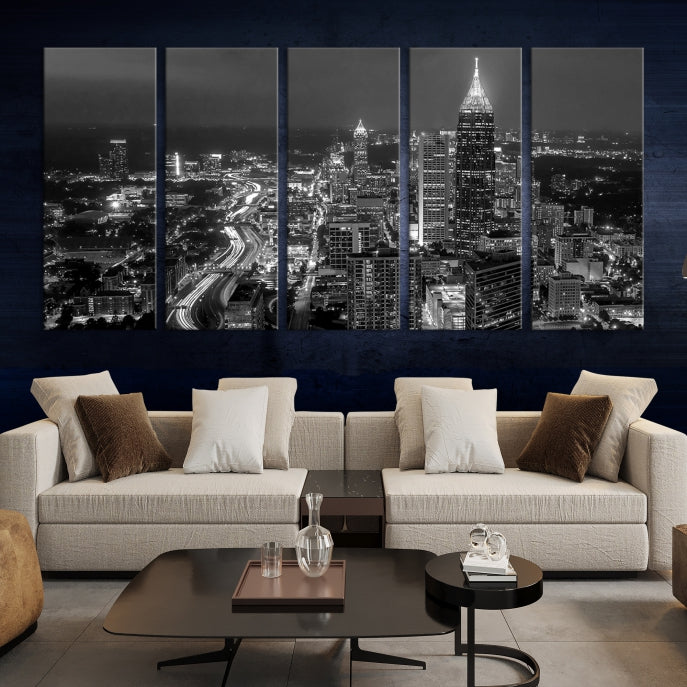 Atlanta City Picture Print Skyline Photgraphy Black and White Wall Art Canvas Print