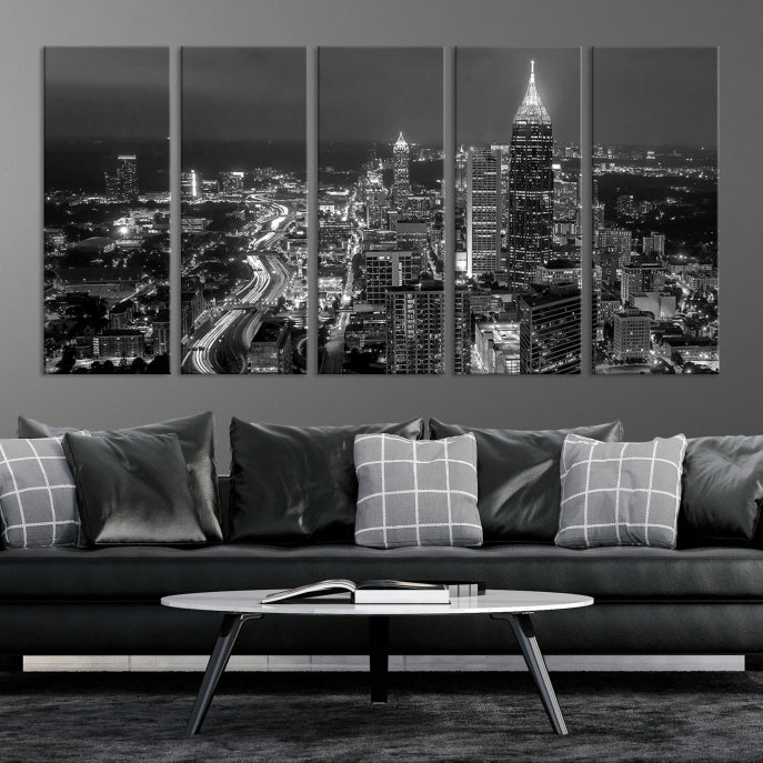 Atlanta City Picture Print Skyline Photgraphy Black and White Wall Art Canvas Print