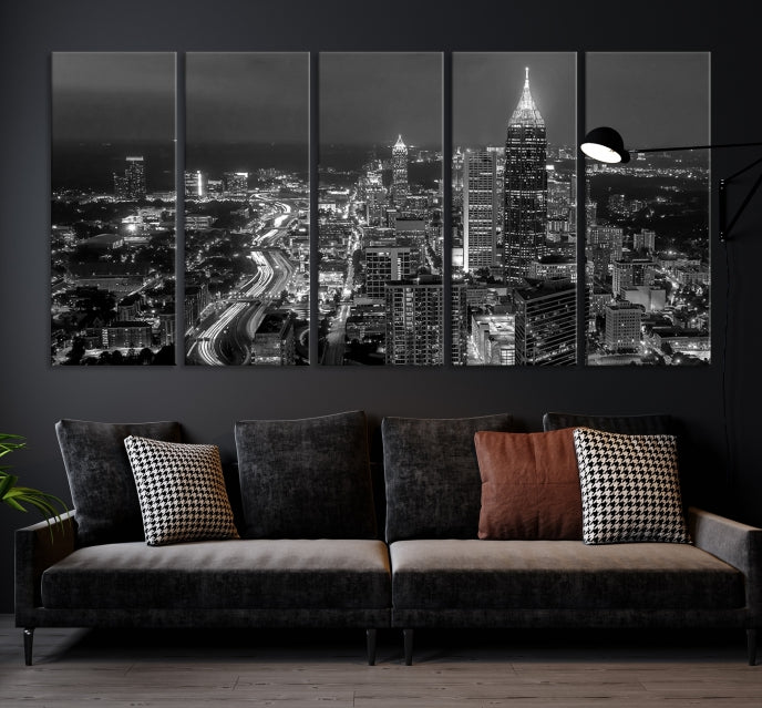 Atlanta City Picture Print Skyline Photgraphy Black and White Wall Art Canvas Print