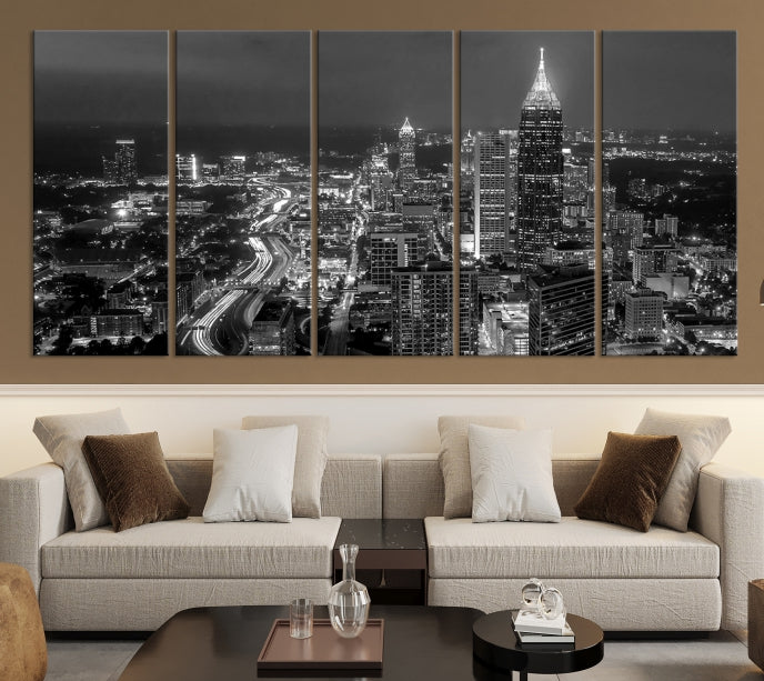 Atlanta City Picture Print Skyline Photgraphy Black and White Wall Art Canvas Print