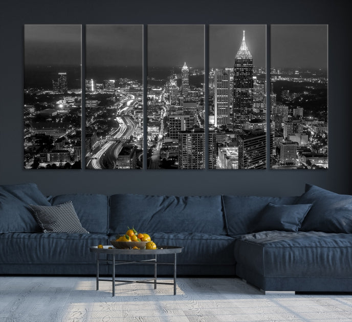 Atlanta City Picture Print Skyline Photgraphy Black and White Wall Art Canvas Print