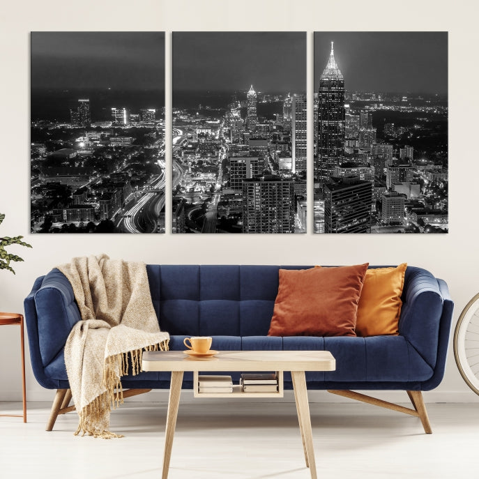 Atlanta City Picture Print Skyline Photgraphy Black and White Wall Art Canvas Print