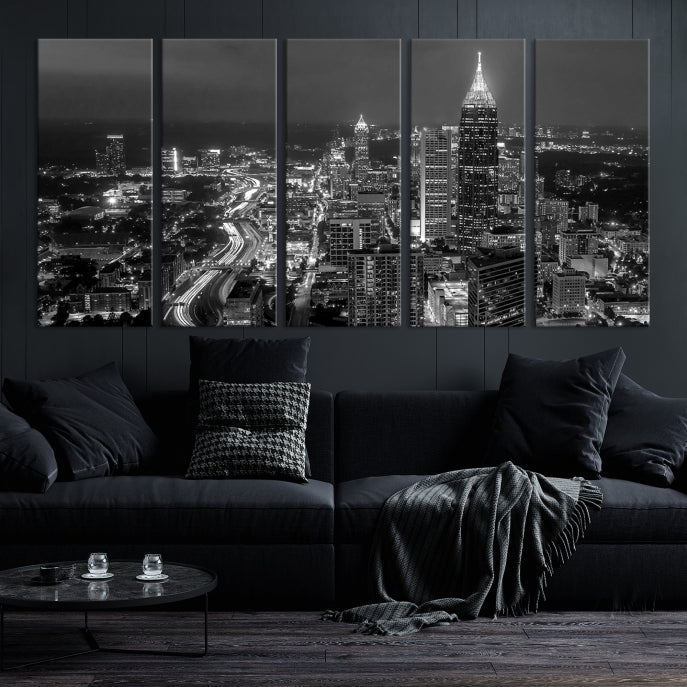 Atlanta City Picture Print Skyline Photgraphy Black and White Wall Art Canvas Print