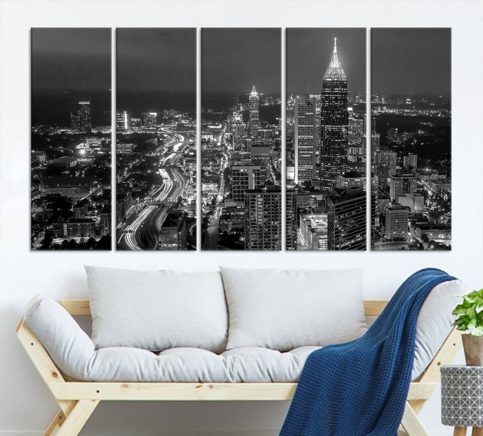 Atlanta City Picture Print Skyline Photgraphy Black and White Wall Art Canvas Print