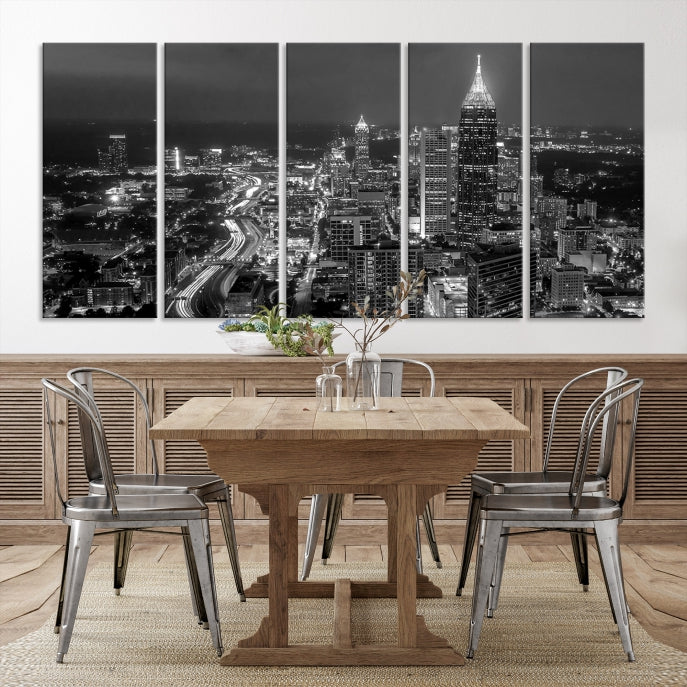 Atlanta City Picture Print Skyline Photgraphy Black and White Wall Art Canvas Print