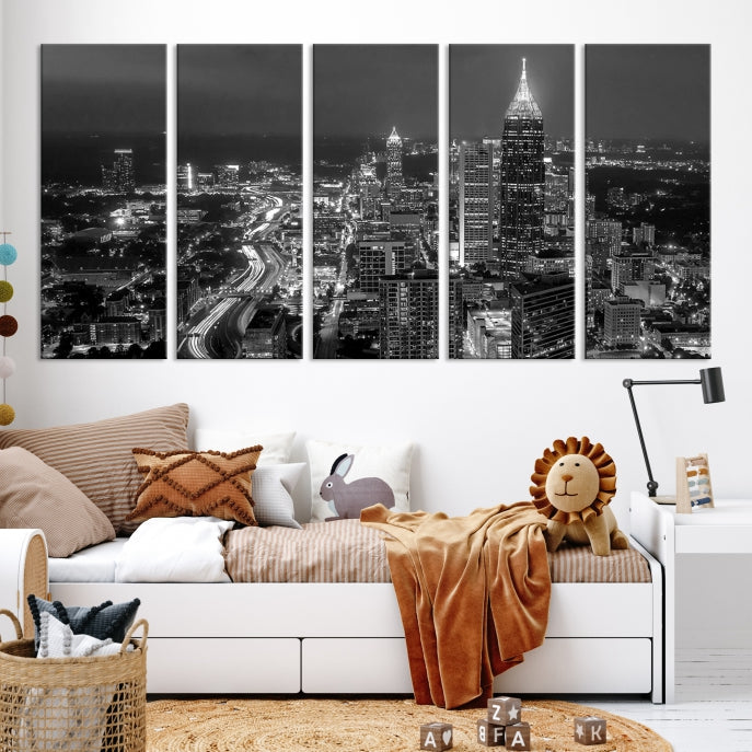 Atlanta City Picture Print Skyline Photgraphy Black and White Wall Art Canvas Print