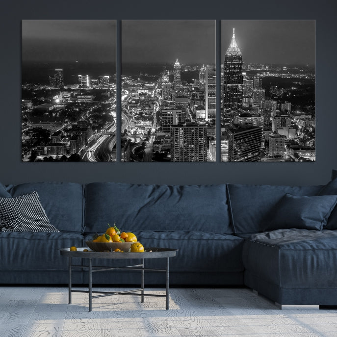 Atlanta City Picture Print Skyline Photgraphy Black and White Wall Art Canvas Print